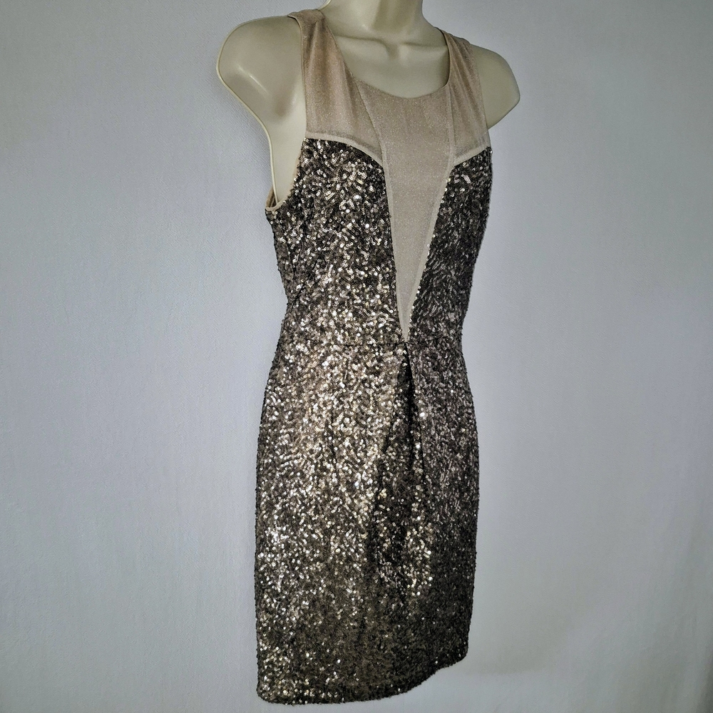 Chelsea & Violet Size Small Glittering Mini Dress - Brown and Beige